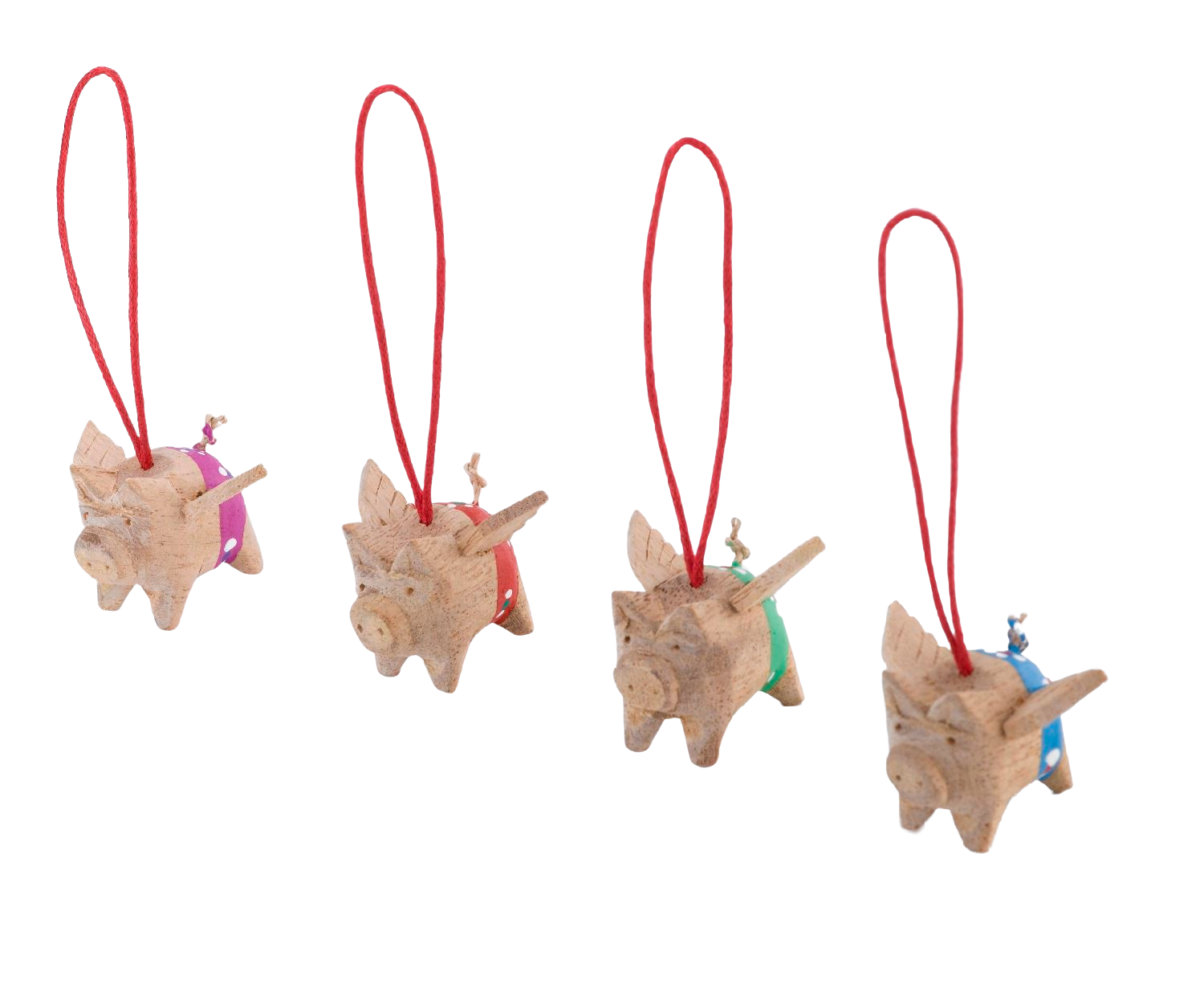 Holzschwein mit Flügel 4er-Set